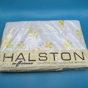Vintage 1970s 70s FULL Fitted Sheet Fieldcrest Halston's Flower‎ Fieldcrest New